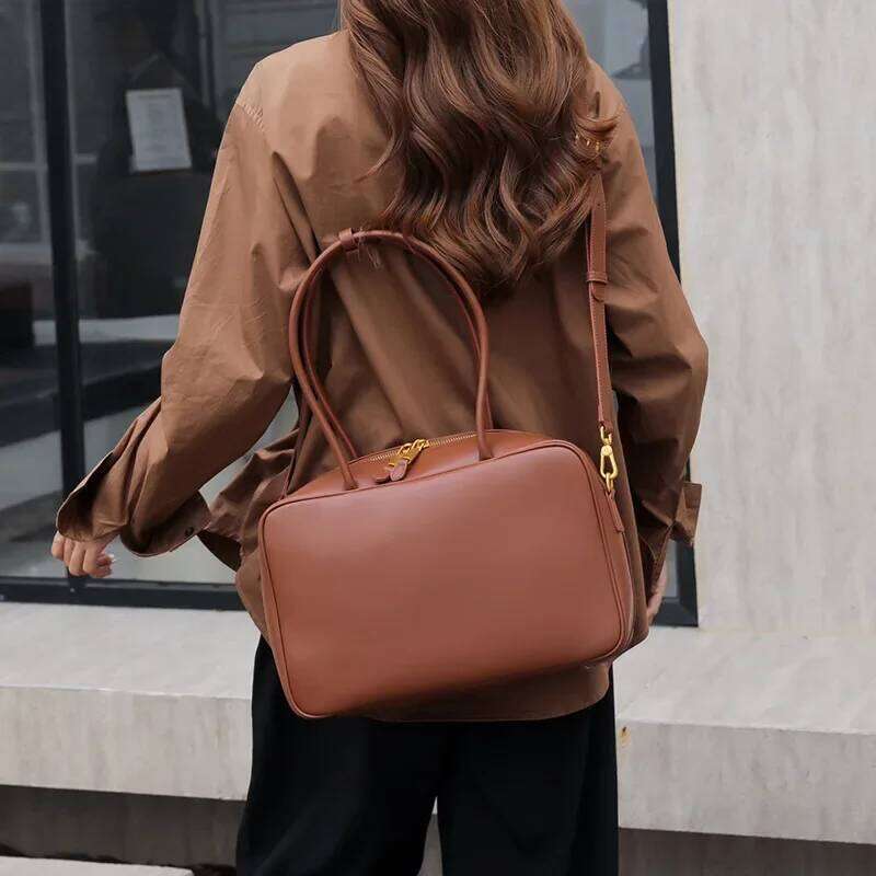 2024 New Women's Autumn/Winter Crossbody Niche Genuine Leather Shoulder Small Square Bag Polyester Lining Vintage Style