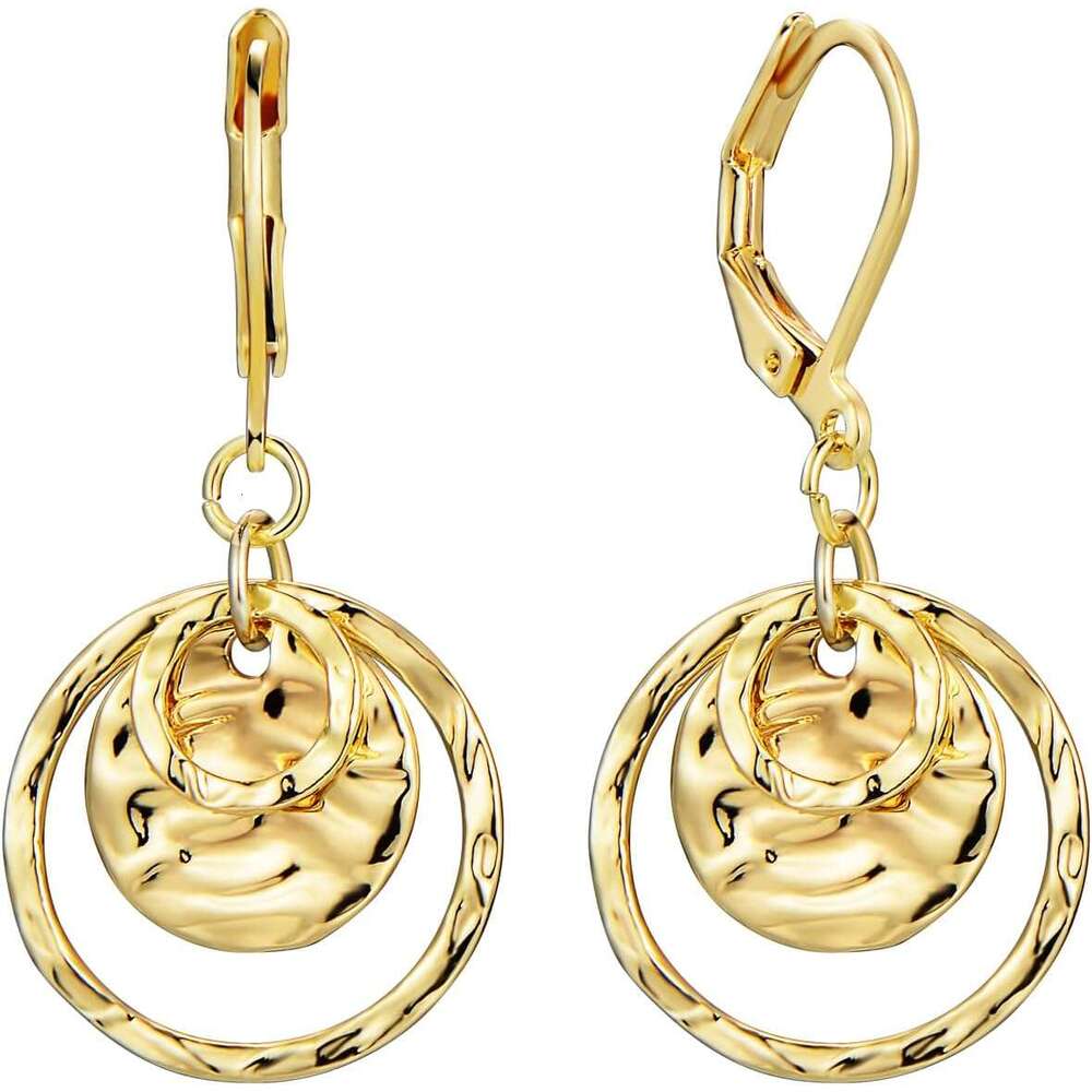 d and Sier Circle Drop Jewelry Hypoallergenic Hammered Leverback Dangle Earrings for Gifts