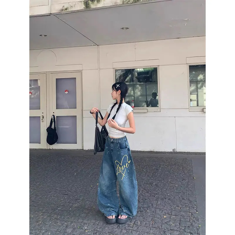 High Waist Jeans for Women Autumn Chic Casual Straight Jean Trousers American Vintage Y2K 90s Wide Leg Loose Denim Pant 250612