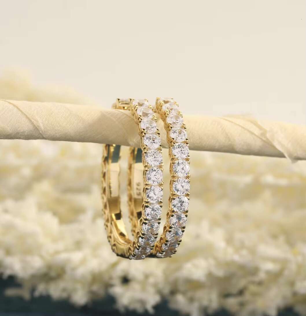 Chic Designer Jewelry: Premium Moissanite Hoop Earrings Rhodium-Coated Sterling Silver