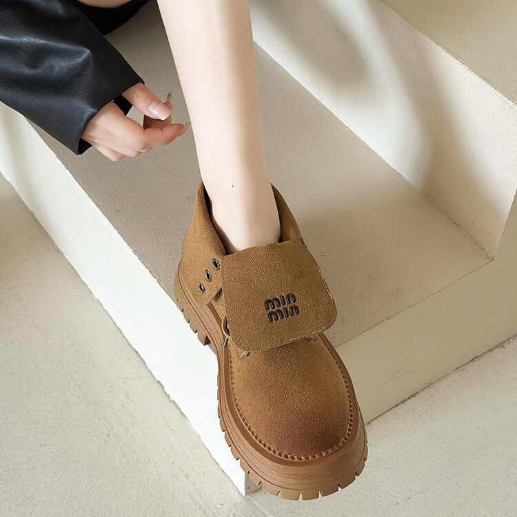 Ddmysports Flip Cover Martin For Women Early Autumn New Single Thick Sole Two Way Short Yellow Boots Trend Outdoor Shoes