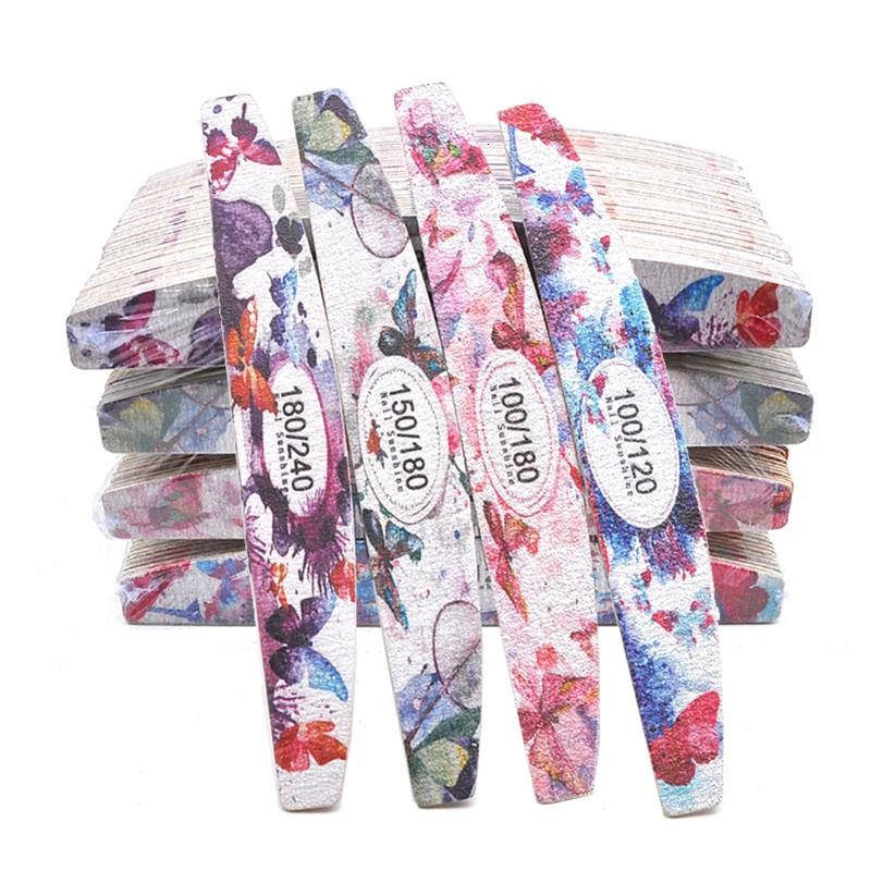 50Pcs Flower n Wood Nail Files 100 150 180 240 Grit Washable Professional Sandpaper Nails File Emery Board Manicure Tools 250605