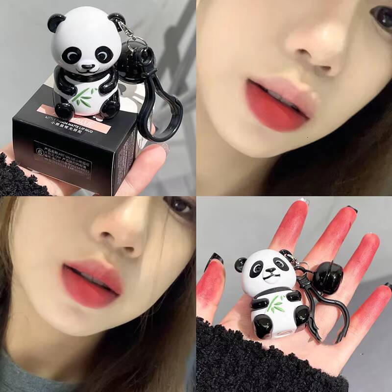 Cute Panda Keychain Velvet Matte lip Mud Grey Red Brown Pink Not Easy Fade Lips Tint Nude Lipsticks Dupes Korean Makeup Cosmetic happy