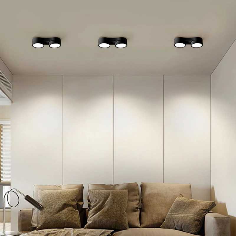 Ultra-thin LED Ceiling Perforation-Free Adjustable Angle No Main Light Living Room Ceiling Double Head Spotlights XJ2500613
