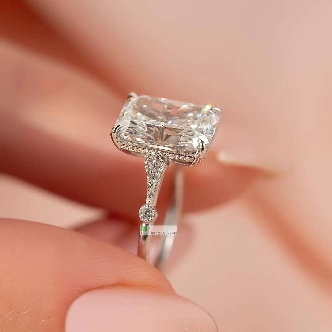 925 Silver Gorgeous 4.5 Ct Radiant Cut VVS Moissanite Engagement Ring Fine Jewelry Diamond Wedding Rings Women Girls GRA