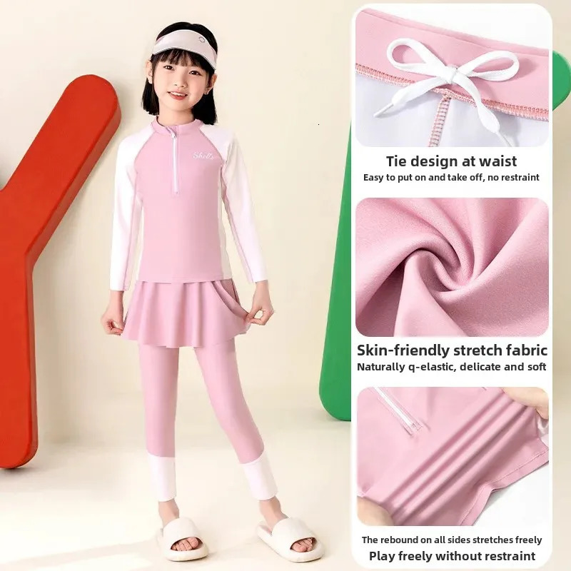 Girls Conservative Long Sleeve Swimwear Separate Pieces Sun Protection Swimming Suit Childrens Clothing from Mainland China 250614