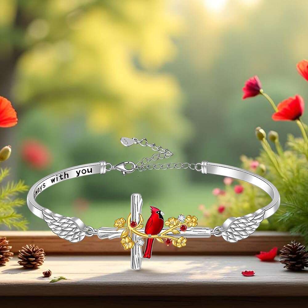 Red Gifts Cross Cardinal Bracelet for Women Sterling Sier Heart Angel Wing Bracelets Memorial Sympathy Charms Bird Christmas Jewelry