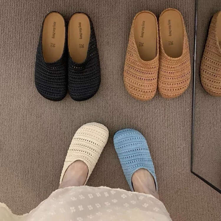 Ddmyoutdoor New Style Woven Breathable Closed Toe Outdoor Round Thick Soled Slip On Half Comfortable Soft Sandals Outdoor Shoes