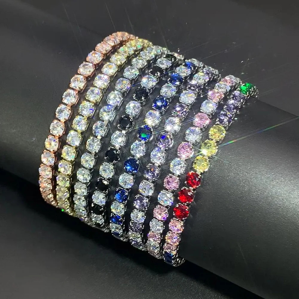 Colorful Zircon Tennis Bracelet Bangle for Women Silver Color 4mm Rainbow Crystal Hand Chain Jewelry Friend Gifts H229 250610