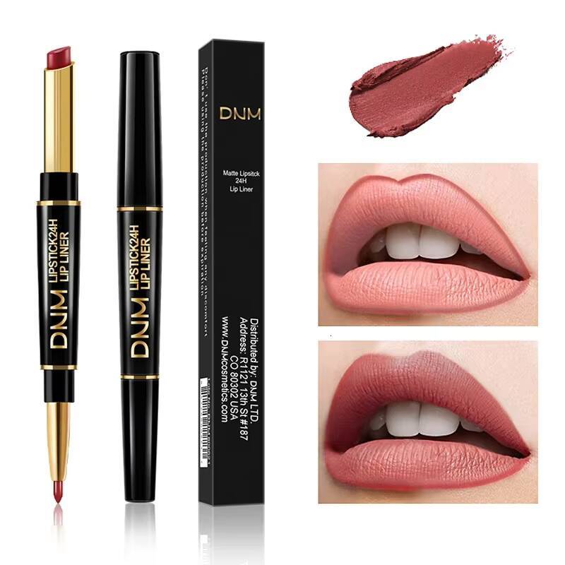 12 Colors 2 In1 Long-lasting Liner Matte Lipsticks Portable Pencil Waterproof Moisturizing Lip Makeup Contour Cosmetics happy