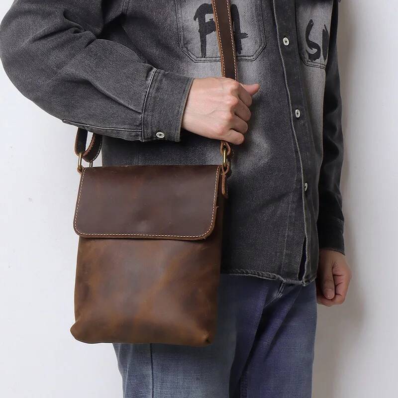 Vintage Genuine Shoulder Bag for Male High Quality Men's Cow Leather Crossbody Messenger Bags Man Sling Handbag
