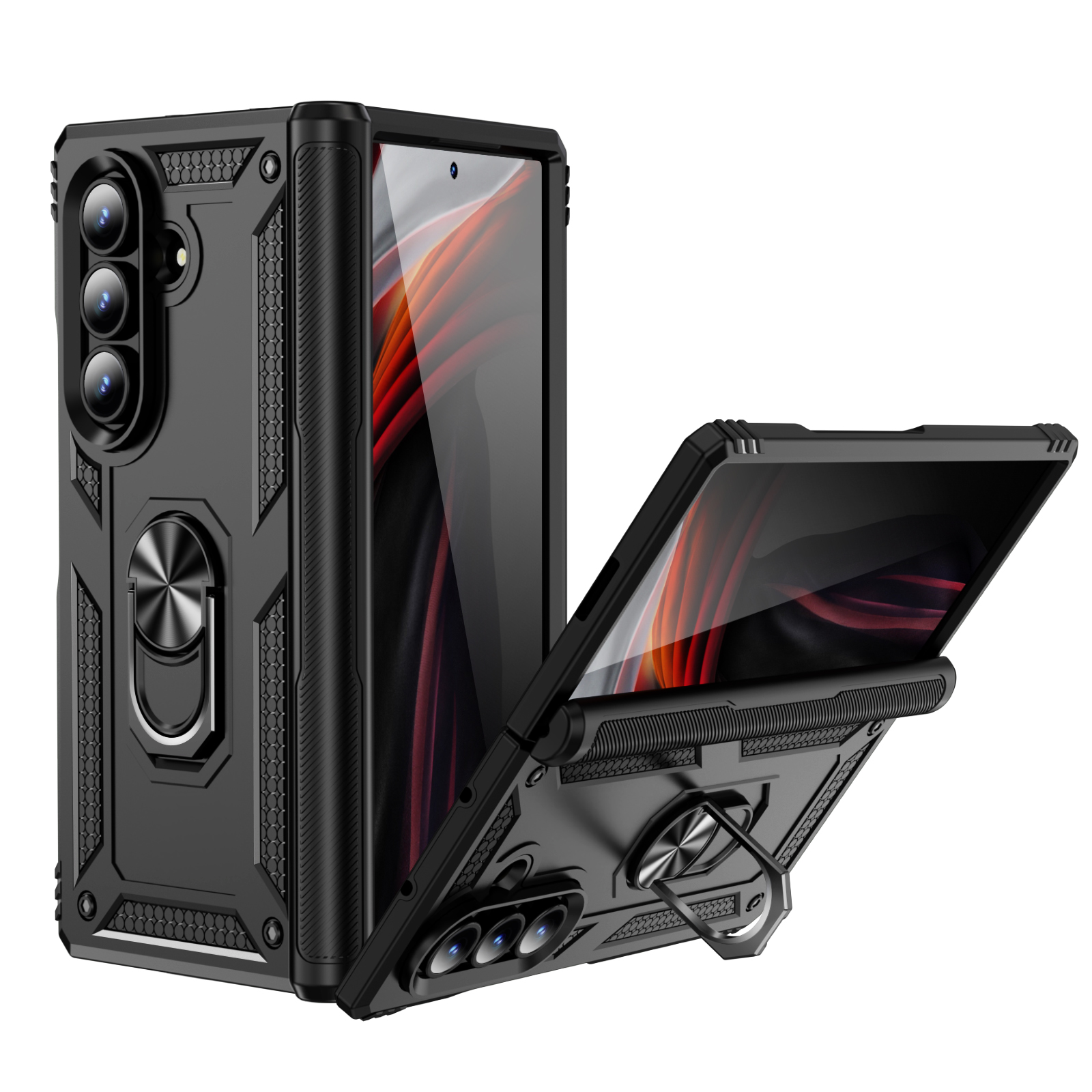 Luxury Military Shockproof Heavy Duty Cases Hybrid Armor Ring Stand Magnetic Car Mount Shockproof Rugged Cover For Samsung Galaxy Z Fold Flip 7 6 5 5G
