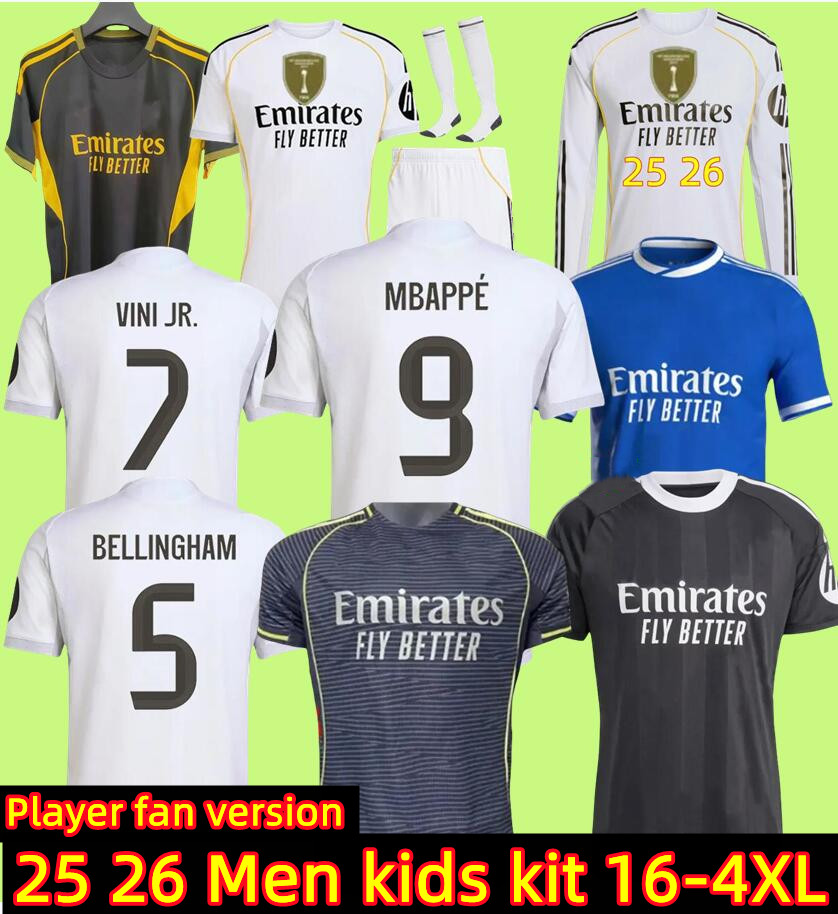 3XL 4XL 25 26 BELLINGHAM soccer jerseys ARDA GULER CAMAVINGA AWAY MODRIC VINI JR. MBAPPE HOME 3RD football shirt 2025 Reals VALVERDE TCHOUAMENI Madrids men kids kit1