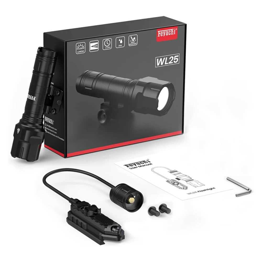 Feyachi 1200 Lumen Tactical Flashlight Matte Black LED Weapon Light with Pressure Switch 3 Modes - High/Low/Strobe Fixed Picat XJ250613