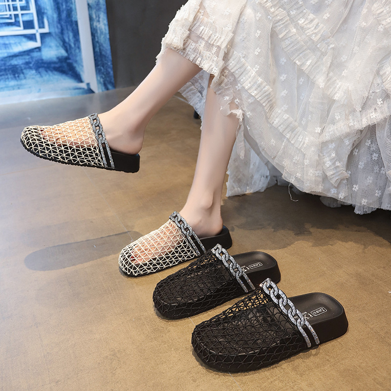 Ddmyoutdoor Design Sense Niche Closed Toe For Women New Summer Mesh Hollow Fashionable Rhinestone Slip On Sandals Outdoor Shoes