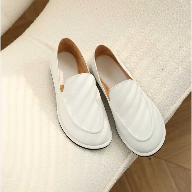 Loafers Women 2024 New Spring e Foot Slip- Round Toe Shoes Women Genuine Leather Soft Flats Shoes Women XJ250614
