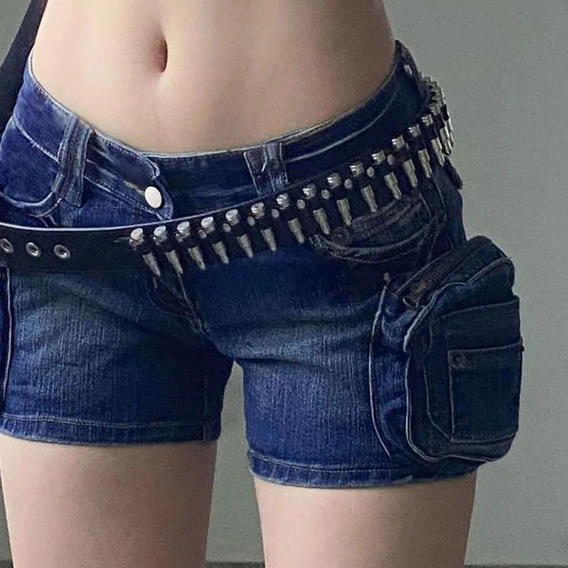 Motorcycle Style 3D Pockets Ultrashort Jeans Women Sexy Low-Waisted Tight Denim Shorts Woman Streetwear Trendy Y2K Jean Shorts 250613