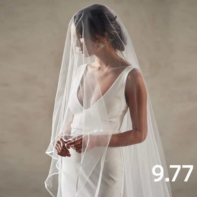Wedding Veil Ribbon Edge 2 Tier Bridal Veils Wedding Cathedral Length Cover Front and Back Soft Italian Tulle Veil V97 250603