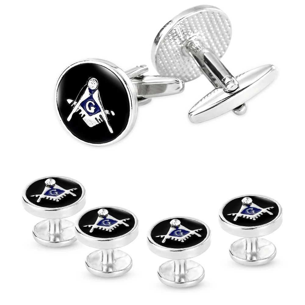 Freemason Cufflinks Sleeve Nail Set Black And Blue Enamel With Crystal For Men Boys Gift XJ250614