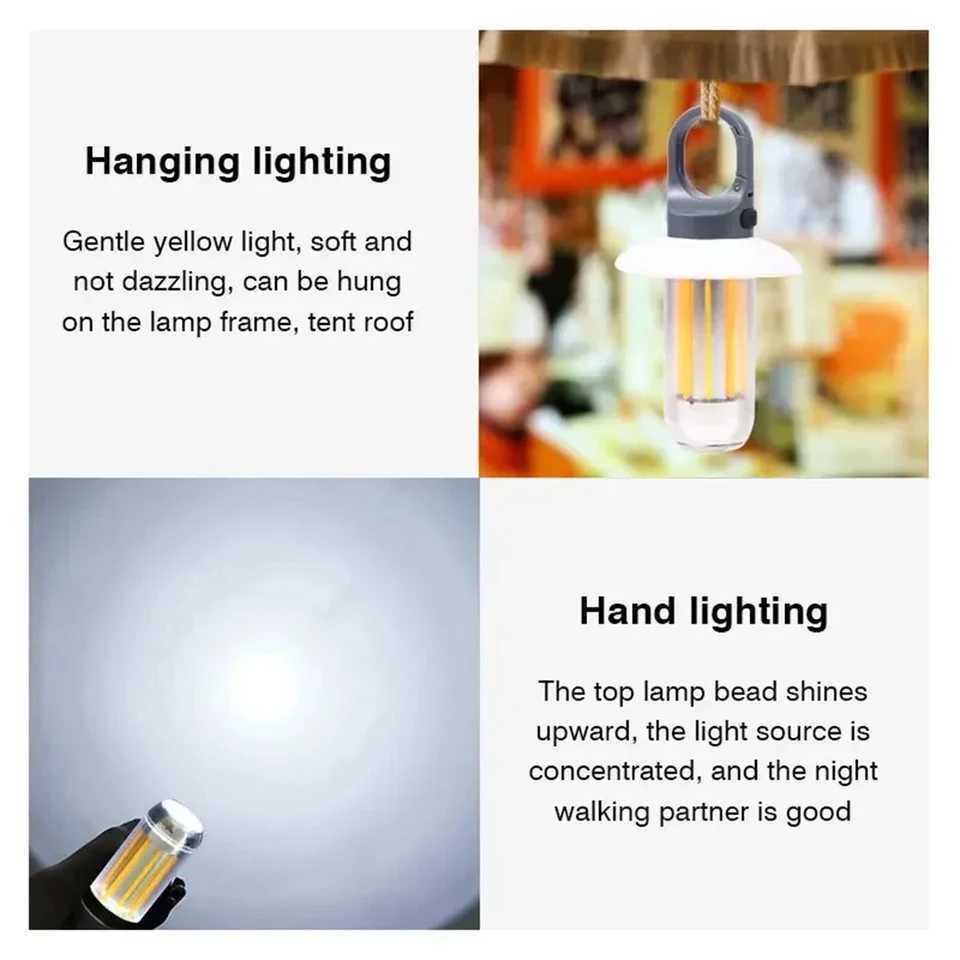 Portable USB Rechargeable LED Camping Work Light Lantern Flashlight Waterproof Super Bright Outdoor Handheld Lamp With Hooks W250613