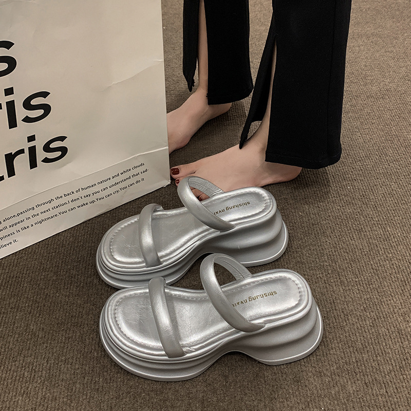 Ddmyoutdoor Summer New Fashionable Versatile Casual Comfortable Thick Soled Height Increasing One Strap Sandals For Women Outdoor Shoes