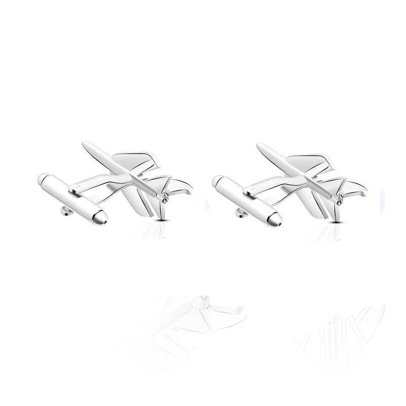 High-quality Copper Aircraft cufflinks for Men Silver Color Unique Plane Shape Sleeve Buttons Business Shirt Cuff AccessoriesXJ250614