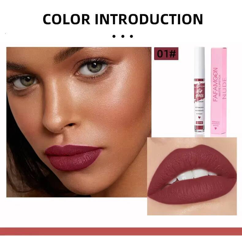 12 Color Sexy Long Lasting Velvet Matte Liquid Lipstick Makeup Women Beauty Red Nonstick Cup Waterproof Lip Gloss happy