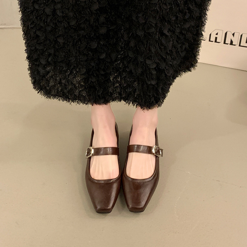 Ddmyoutdoor Elegant Square Toe Evening Style Shallow Mouth One Strap Small Leather Low Heel Commuter Soft Sole Mary Jane Single Shoes For Women Outdoo
