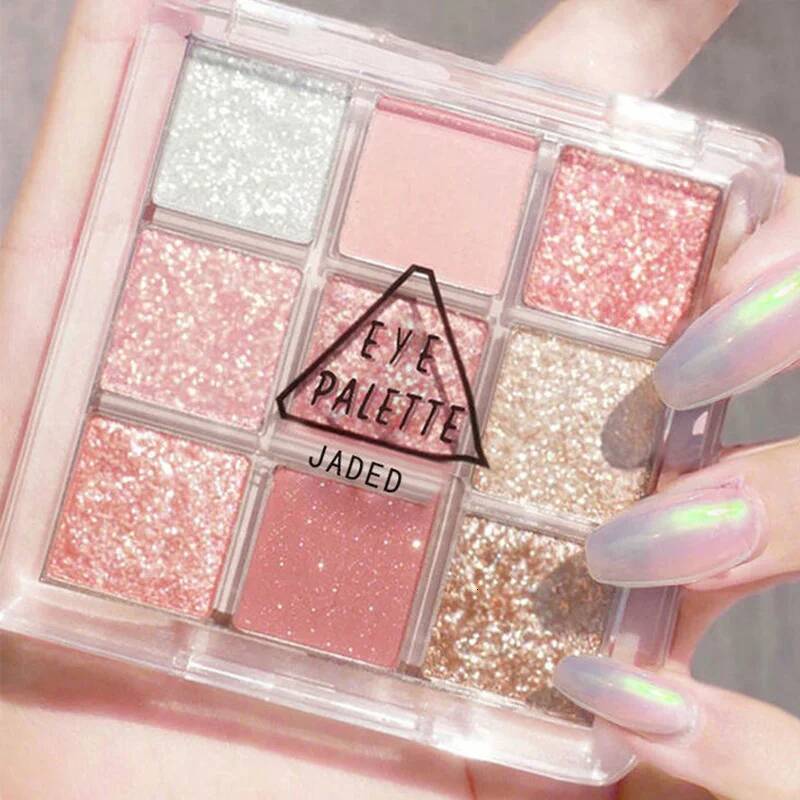 Full Pearlescent Sparkling Sequin Butter Rose Orange Nine-colors Eye Shadow Makeup Palette Glitter Eyeshadow