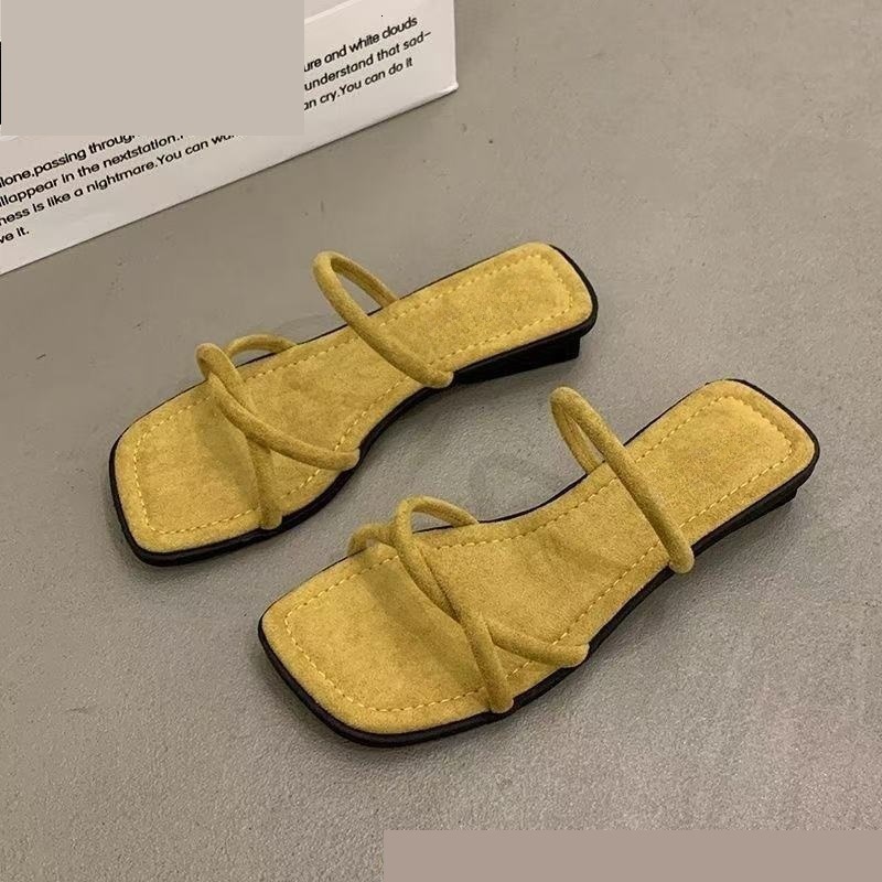 Ddmysports French Style Women S Slippers For Summer New Fashion Suede Elegant Low Block Heel Sandals To Match Dresses Outdoor Shoes