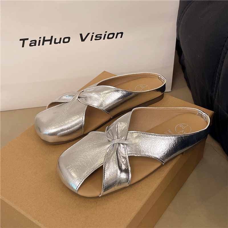 Ddmyoutdoor Baotou Half Slippers For Women Fashion New Summer Leather Flat Soft Sole Elegant Slip On Sandals S Shoes Outdoor Shoes