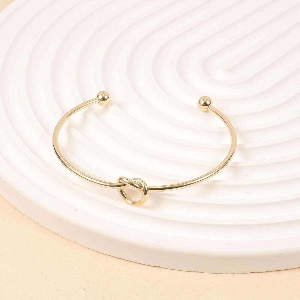 14K Plated Love Knot Bangle Bracelets Adjustable Gold Cuff Bracelet for Women