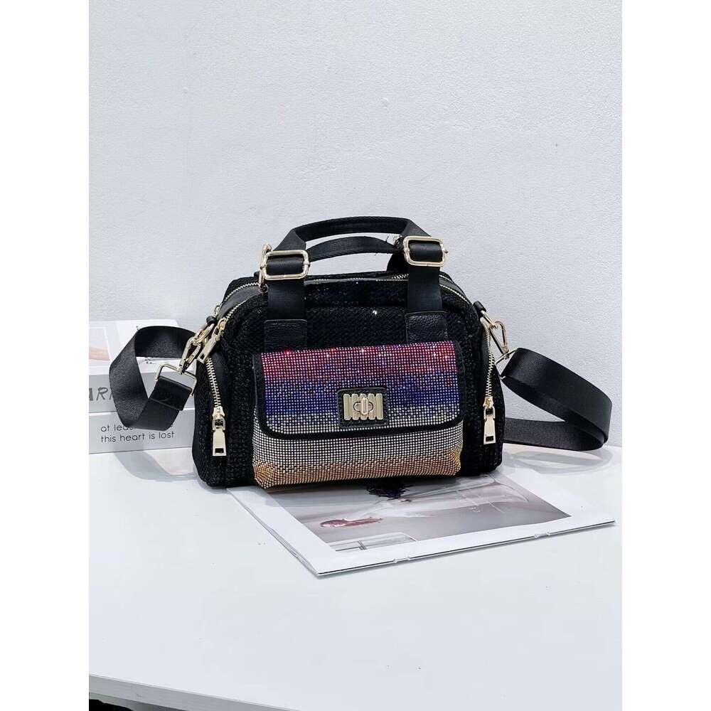 Fashion Rhinestone Sequin Cowhide Women's Casual Multi-use Shoulder Crossbody Bag Versatile Handbag Trendy