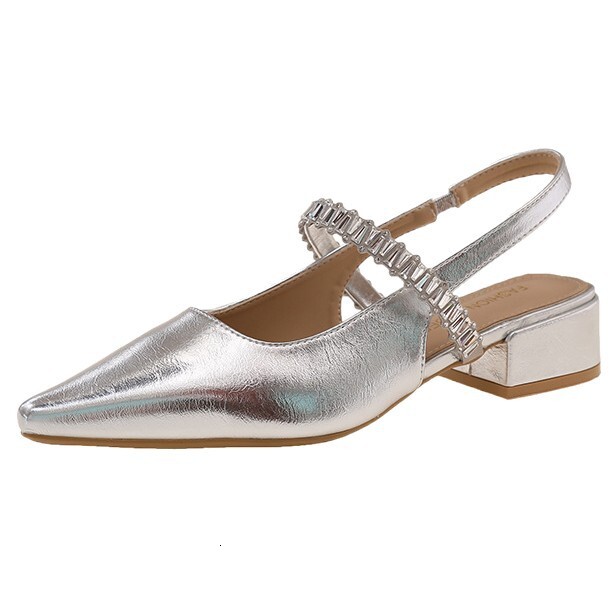 Ddmyoutdoor French Style Peep Rhinestone Strap For Women Thick Low Heel New Pointed Toe Open Back Mary Jane Sandals Outdoor Shoes