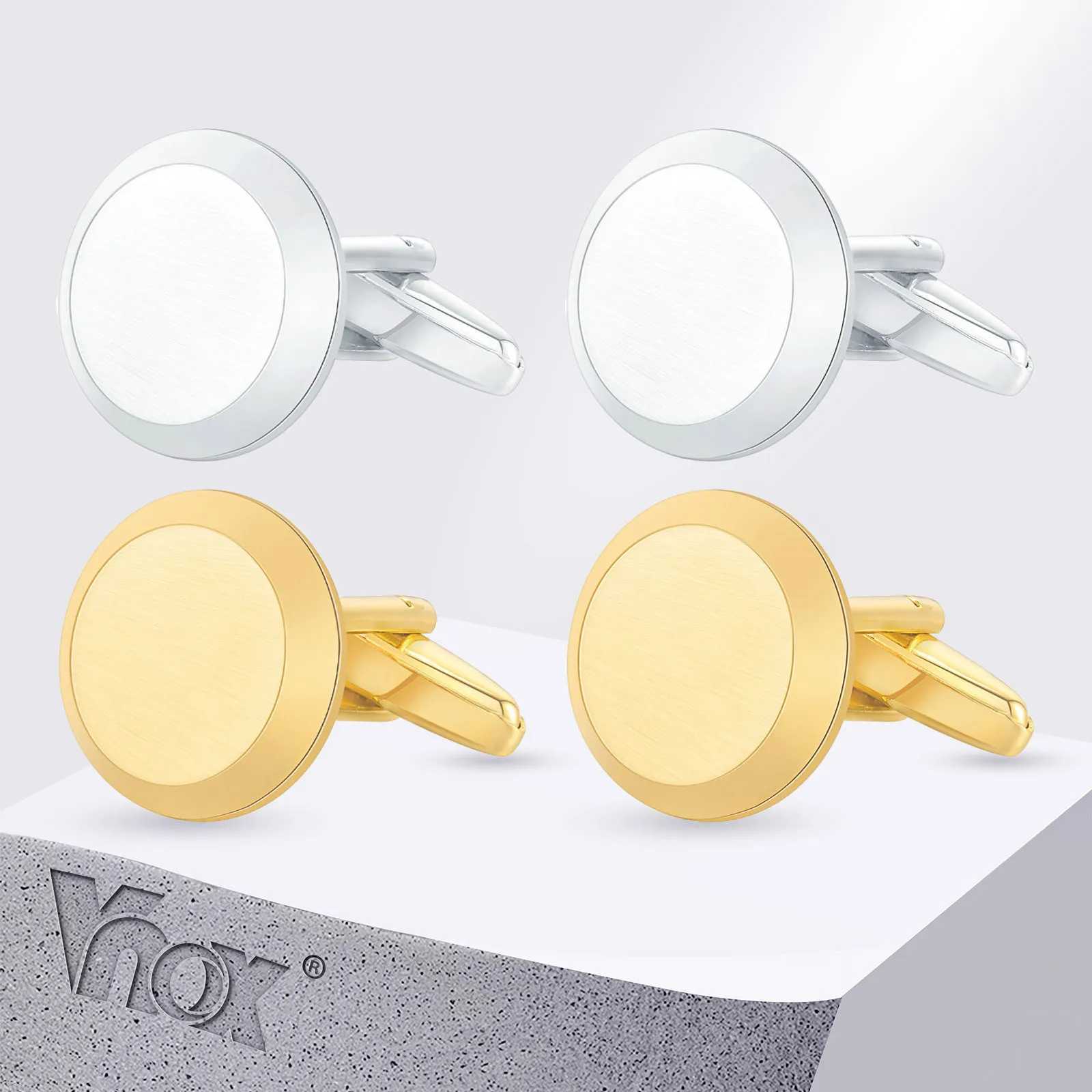 Vnox Classic Wedding Business Shirt Cufflinks for Men Bridal Silver Color Stainless Steel Round Cufflinks Gift for Dad XJ250614