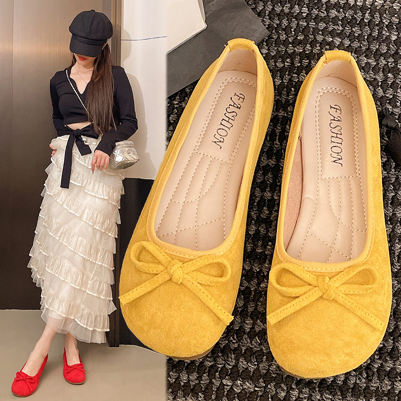 Ddmyoutdoor French Style Bowknot Round Toe Ballet Fairy Flat Gentle Evening To Match Dress Shallow Mouth Single Shoes Outdoor Shoes