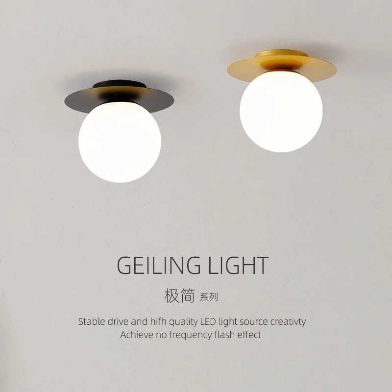 Gold LED Bulb Porch Light Aisle Living Room Bedroom with Modern Ceiling Light White Glass Ceiling Light XJ2500613