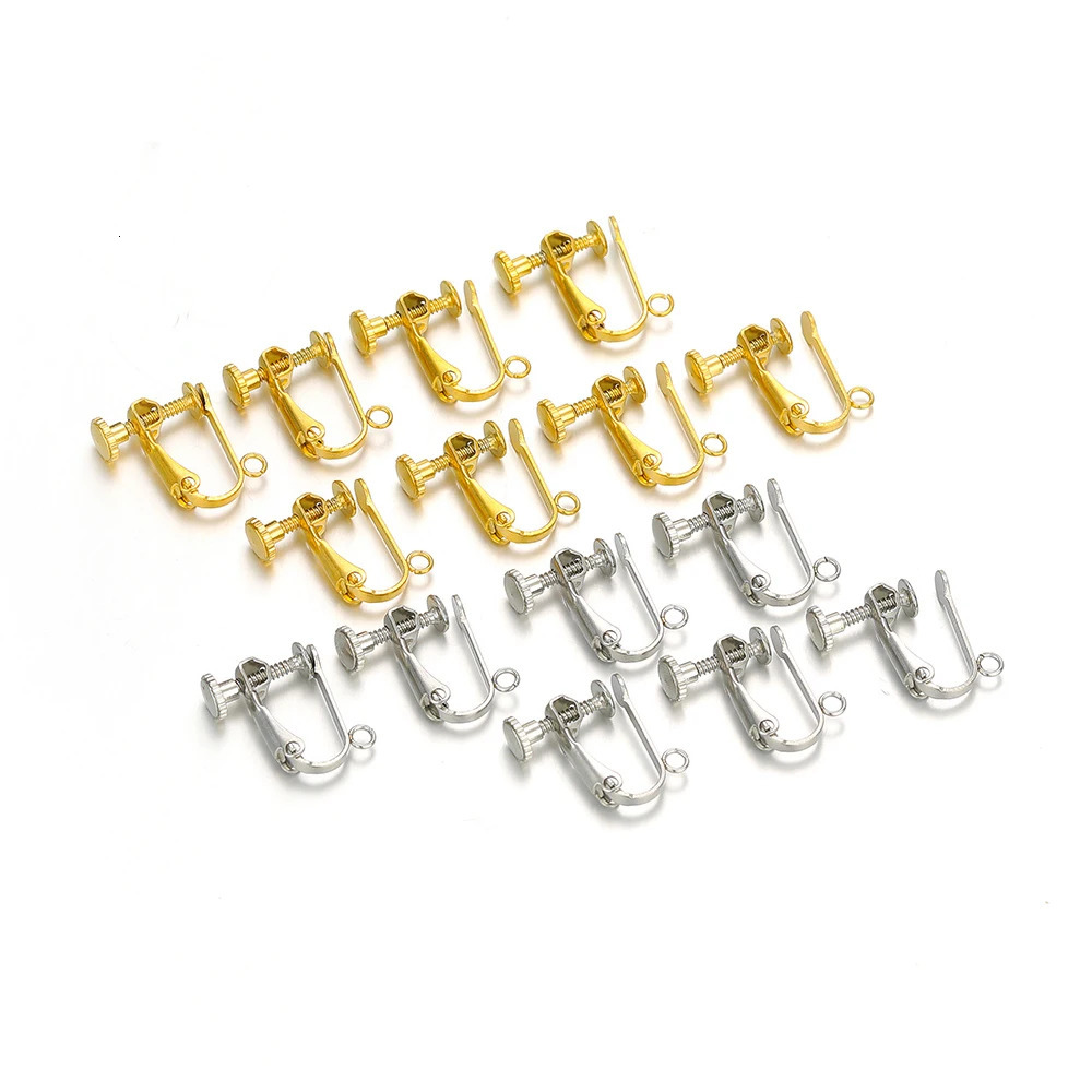 10Pcs Stainless Steel 9x15mm U Shape Screw Ear Clip Earrings Hooks with Loop Ear Post Jump Ring for DIY Fashion Jewelry Making 250610