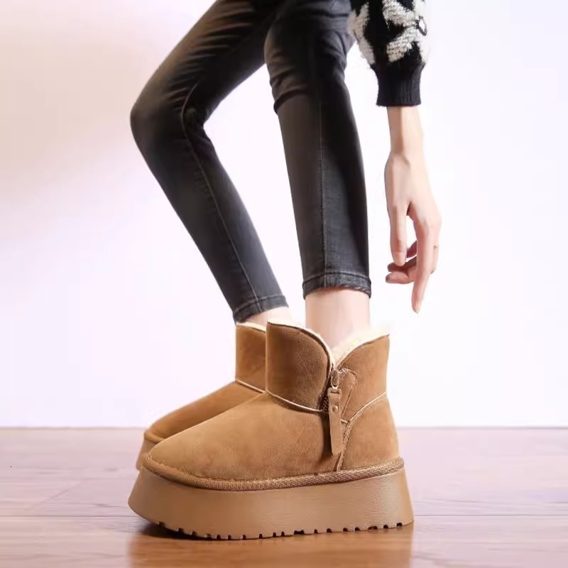 Ddmysports Thick Soled Snow For Women New Winter Fleece Lined Sheepskin Thickened Northeastern Cotton Shoes Slip On Boots Outdoor Shoes