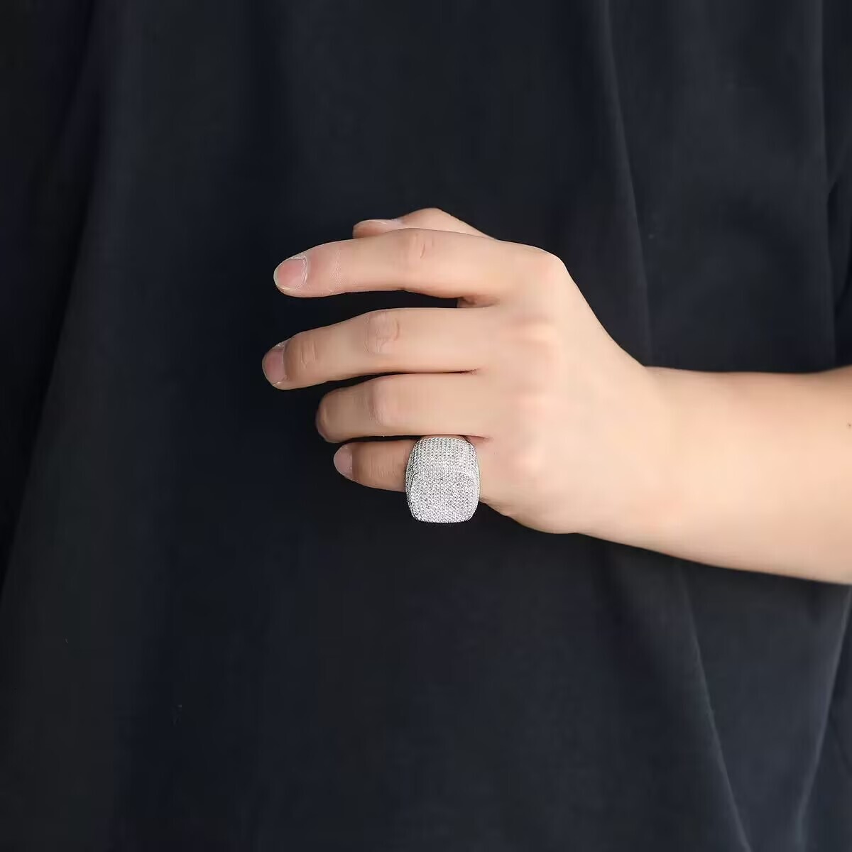 Mens S925 Silver Mosan Diamond Square Ring Cross-Border Hip Hop DIY Custom Letter Ring Personalized