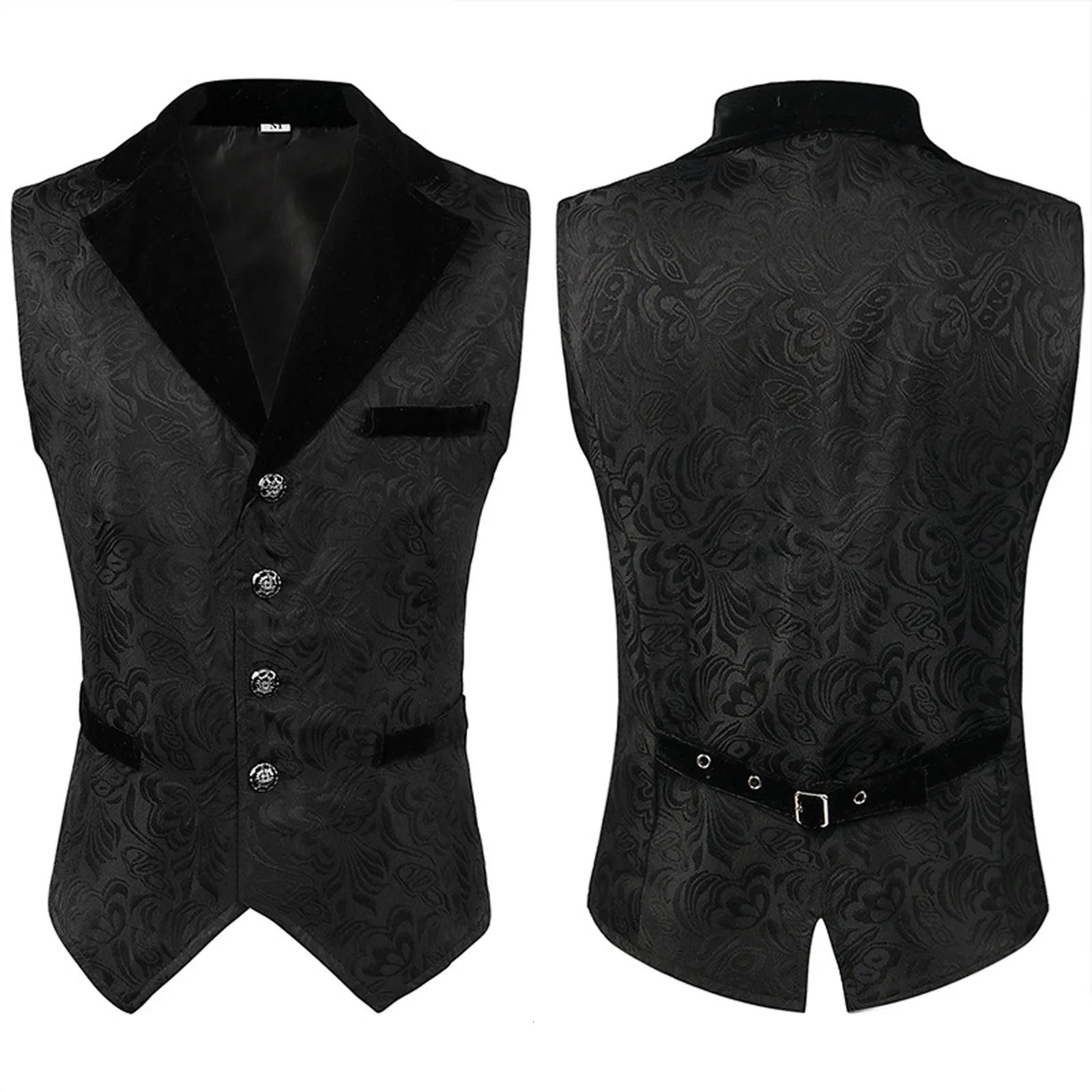 Mens Steampunk Gothic Sleeveless Waistcoat Vintage Medieval Black Floral Jacquard Single Breasted Suit Vests Party Cosplay 250610A