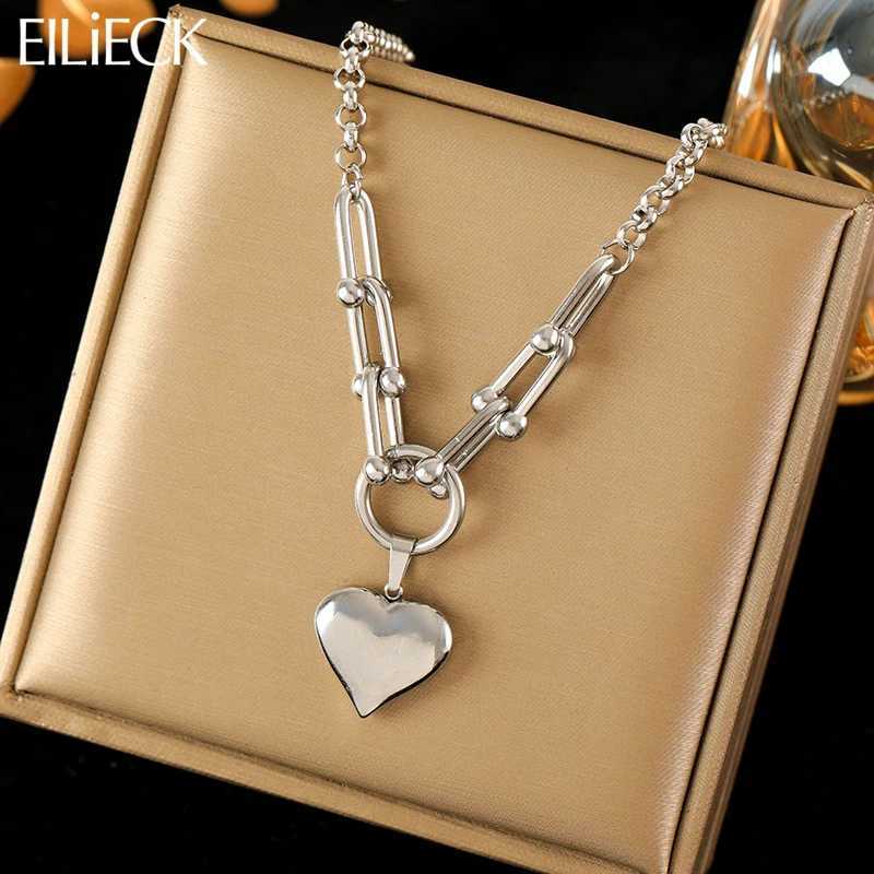 EILIECK 316L StainlESS Steel Silver Color Heart Pendant Necklace For Women New Fashion Dangle Neck Chain Waterproof Jewelry Z250614
