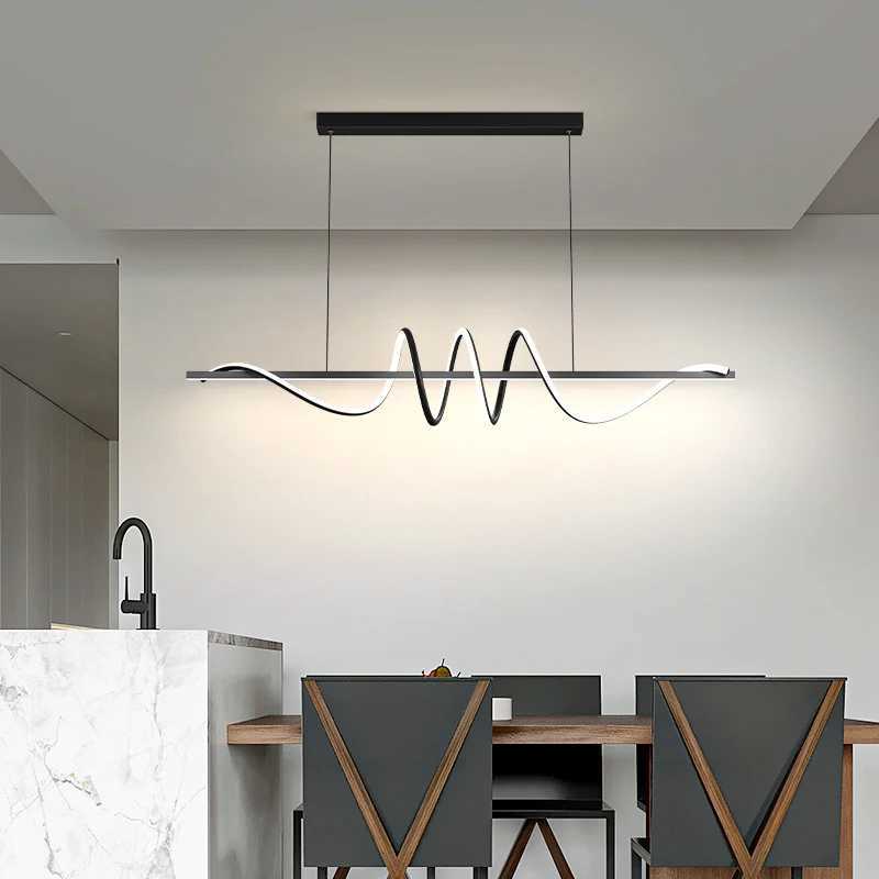 Minimalist Modern Dining Table LED Pendant Lights Linear Wavy Chandelier for Dining Room Living Room Bar Home Decor Hanging Lamp XJ2500613