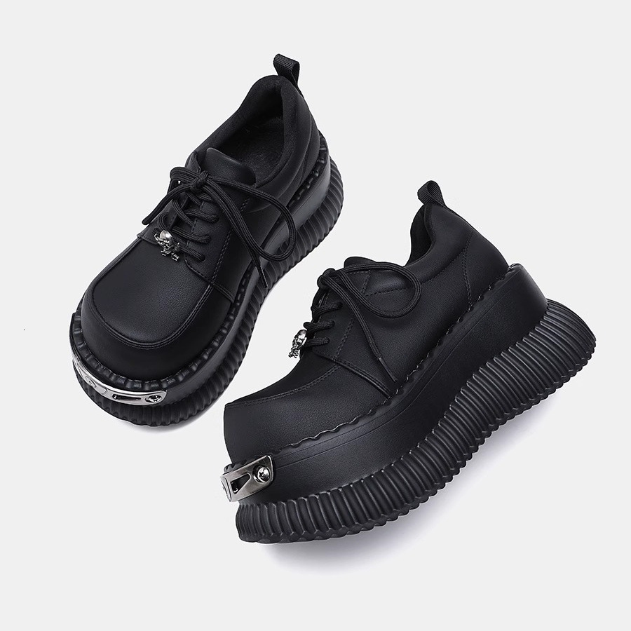 Ddmysports British Style Platform Thick Sole Chunky Leather For Women New Autumn Versatile Black JK Height Increasing Single Shoes Round Toe Outdoor S