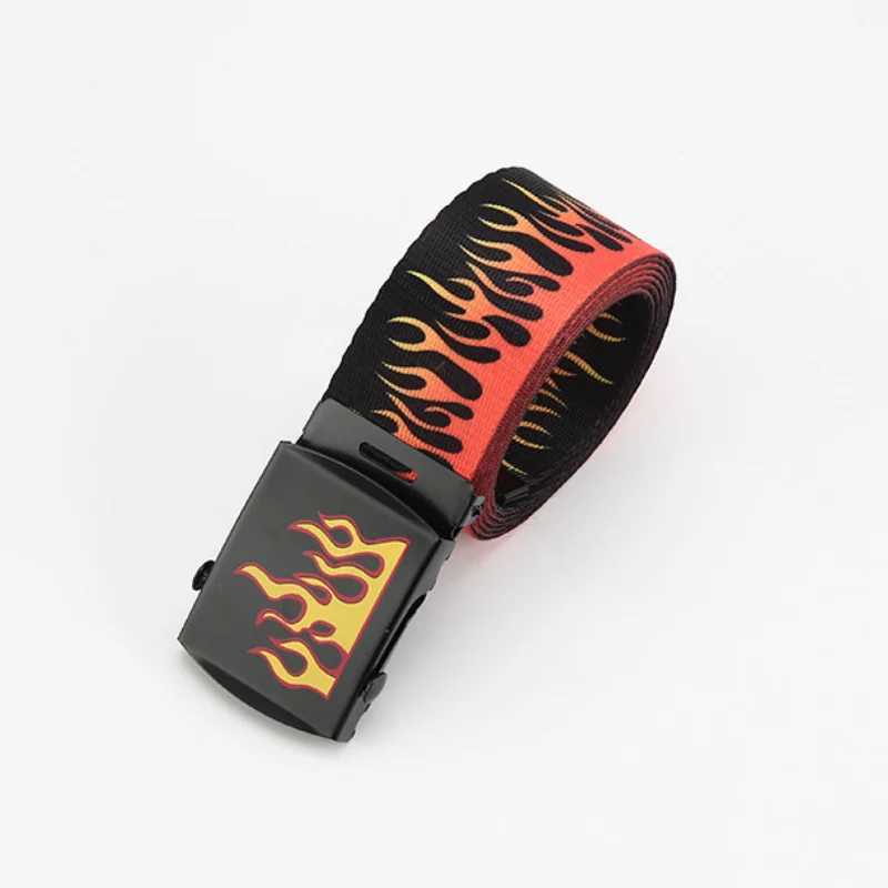 Mens and wens belts smooth buckle belts flame print belts statement belts hip hop trend canvas belts X250614