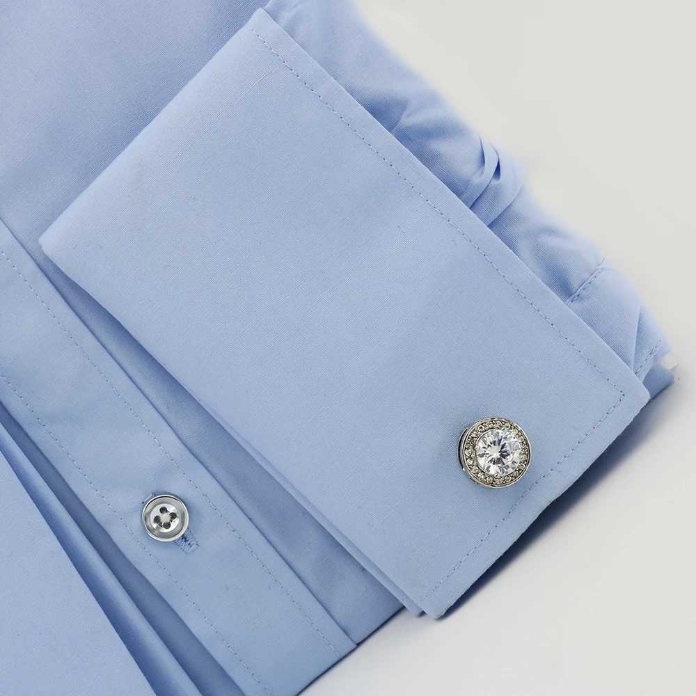 Mens Luxurious Cufflinks Pink Color Quality Brass Material Round Crystal Design Cufflinks Wholesale Retail XJ250614