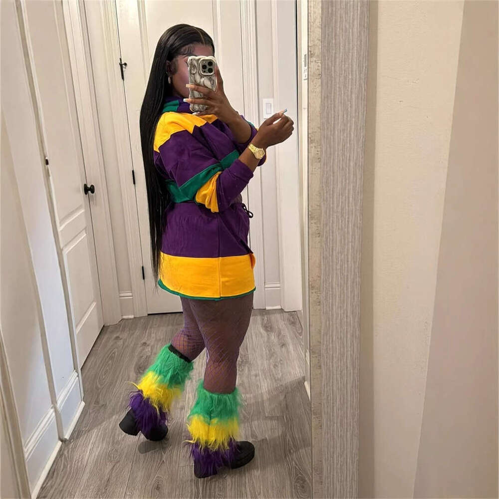 New Orleans Festival Color-Block Trendy Striped Loose Short Top With Tie Waist Bodycon Skirt Set B5