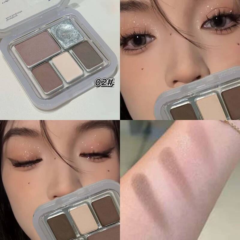 5 Colors Shiny Milk Pink Waterproof Nude Brown Matte Glitter Eyeshadow Palette Brighten Silkworm Makeup