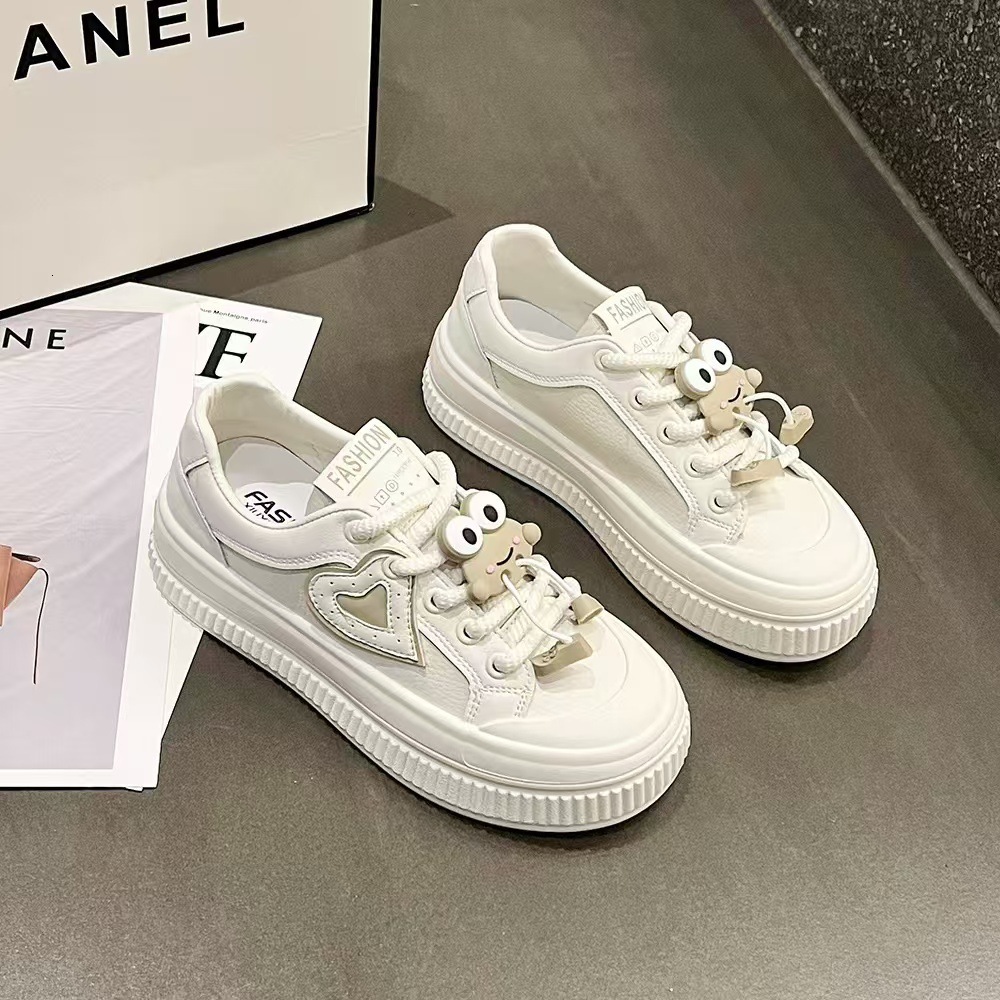 Ddmysports White Sneakers Autumn Korean Style Thick Sole Round Toe Lace Up Fashion Versatile Sports Casual Shoes Outdoor Shoes