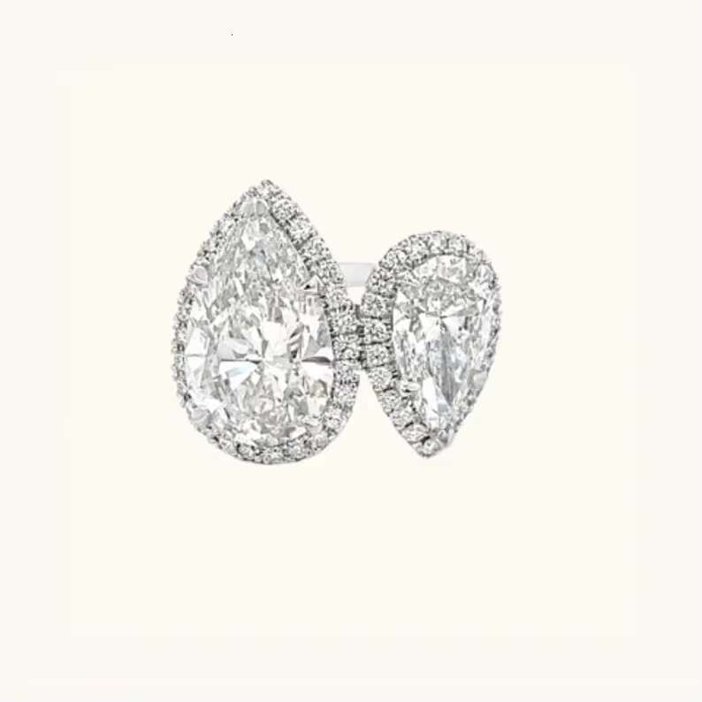 Luxury 5.02 Ct Double Pear Diamond Halo Engagement Ring 925 Silver Jewelry Simple VVS Moissanite Pear Cut Women Fine Rings